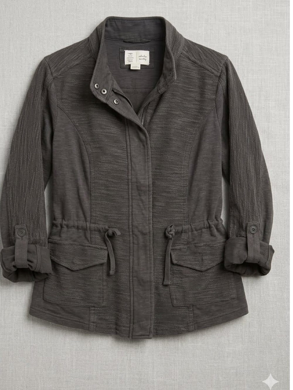 Saturday Sunday 100% Cotton Utility Drawstring Anorak Jacket - Dark Gray